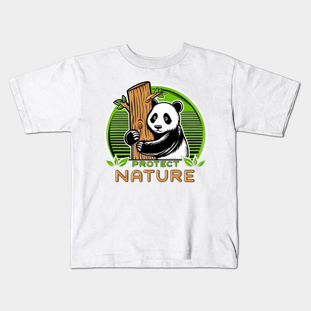 Panda bear illustration with protect nature quote. Kids T-Shirt by ilhnklv